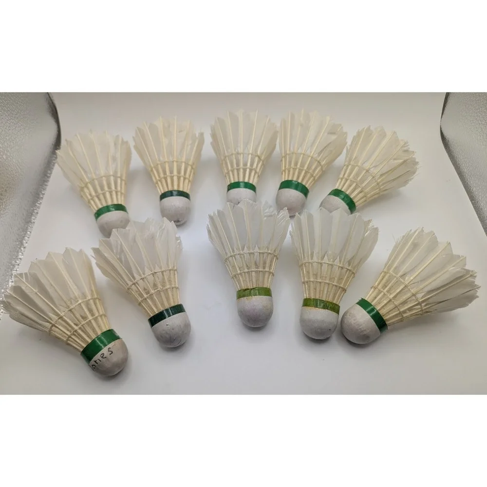 R S L TOURNEY Badminton Shuttlecocks Tube Feather White Green 10pc Vintage READ